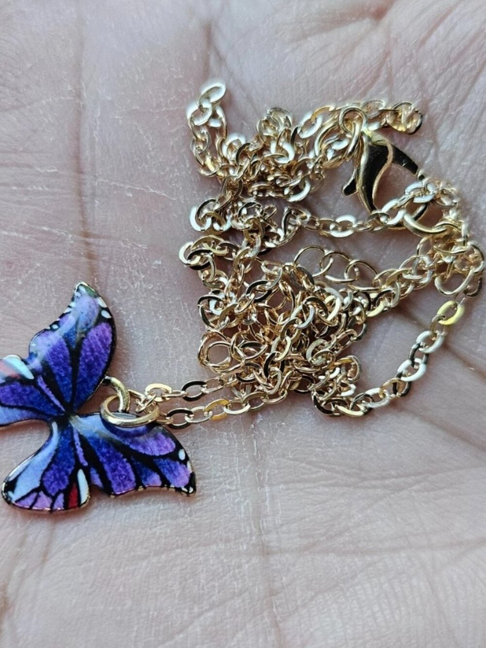 Purple Butterfly Pendant Necklace Fashion Jewelry Gold Tone Chain Necklace - Picture 8 of 11